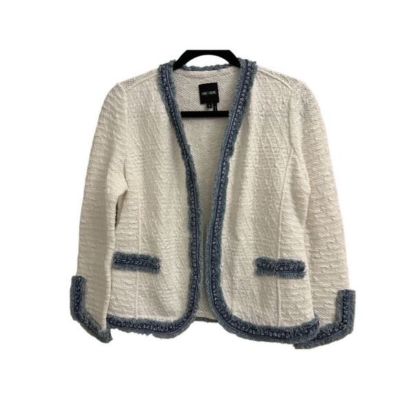 Nic+Zoe Bright Side Knit Jacket S denim fringe beachy - Picture 3 of 10